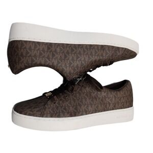 Michael Kors Keaton Sneakers Womens Size 9.5M Brown Allover Logo Print Lace Up
